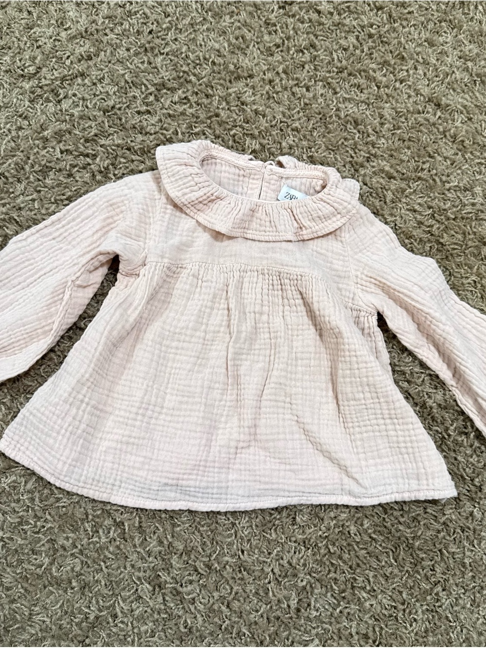 Zara Light Pink Gauze Ruffle Collar Top
